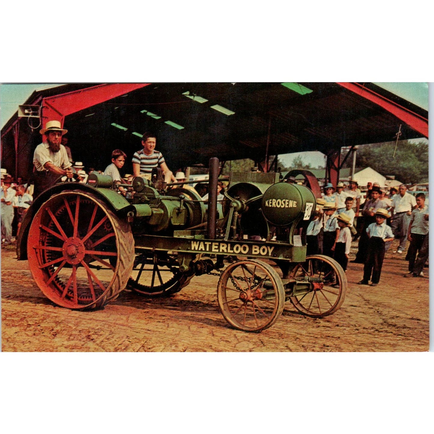 Amish Man With Antique Tractor Pennsylvania Dutch Country Postcard PD7