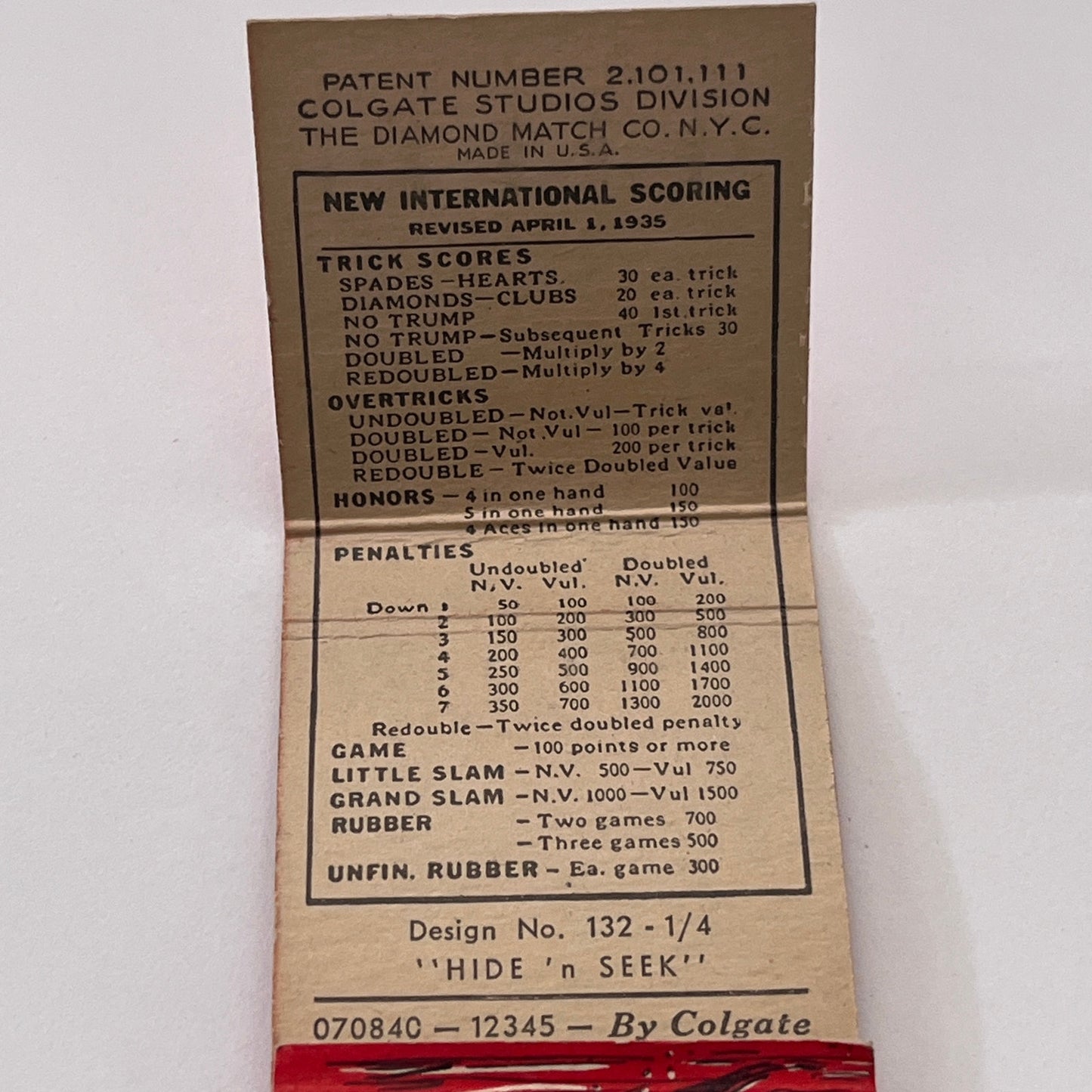 Scotty Dog International Card Game Scoring 1935 Matchbook Cover TB8-MB-10