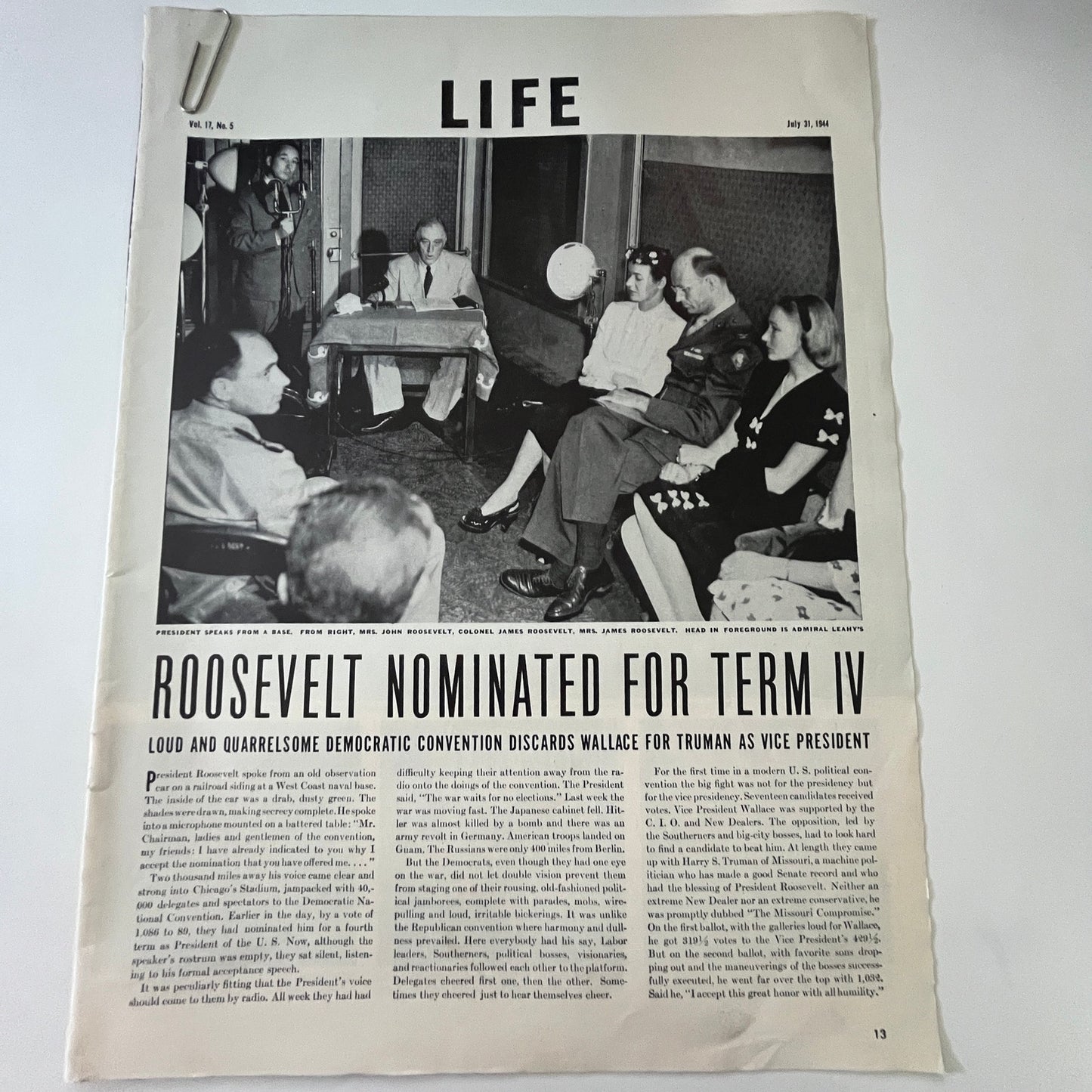 FDR Roosevelt Nominated for Term IV 3 Pages 1940s WWII Era Article V29-5