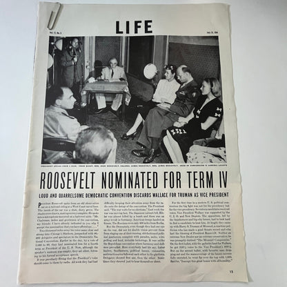 FDR Roosevelt Nominated for Term IV 3 Pages 1940s WWII Era Article V29-5