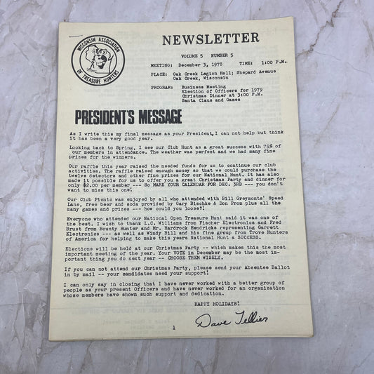 1978 Wisconsin Association of Treasure Hunters Newsletter M20