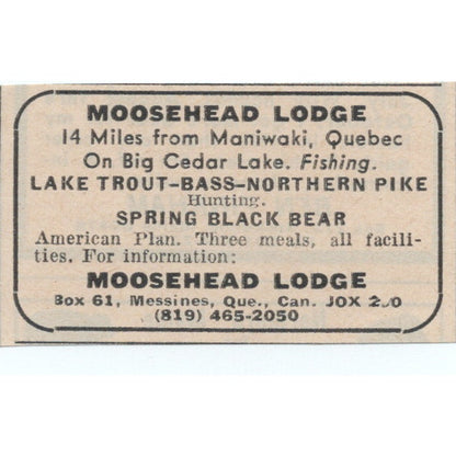 Moosehead Lodge Messines Quebec Canada 1977 Ad AF6-M4