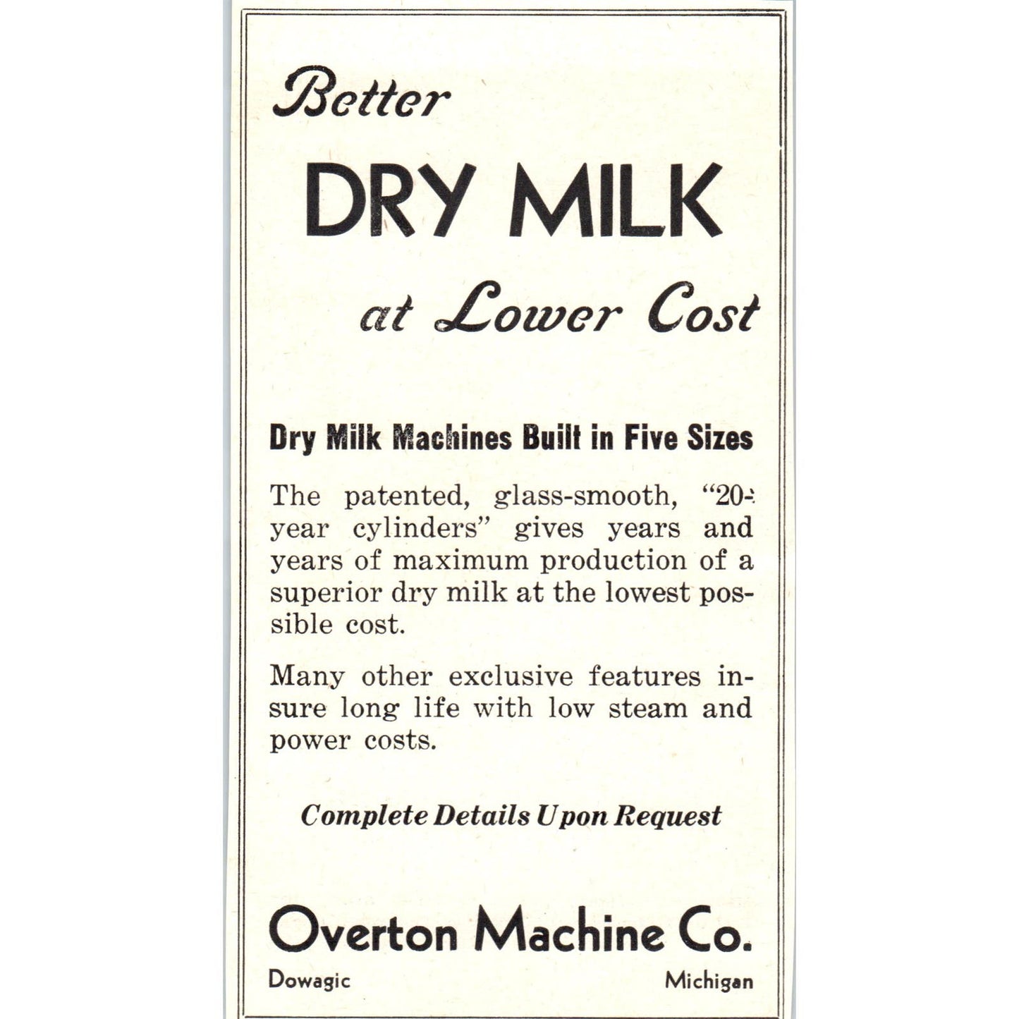 Overton Machine Co Dowagiac MI, Gopher Chemical Co St. Paul MN 1953 Ad AE9-DC1