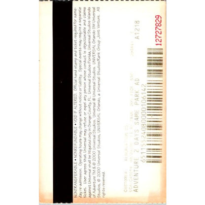 Vintage Universal Studios Orlando Adventure Stub 8/24/2000 TB7-BC17