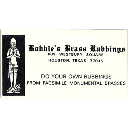 Bobbie's Brass Rubbings Westbury Square Houston TX Vintage Business Card SD9-B5