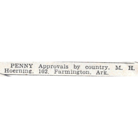Penny Approvals by Country - M.H. Hoerning, Farmington Arkansas 1955 Ad AG1-S9