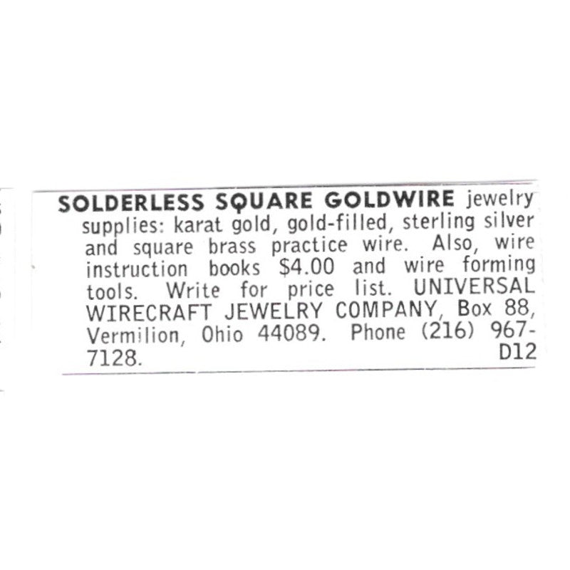 Universal Wirecraft Jewelry Co Goldwire Vermilion OH 1972 Ad AF8-S18