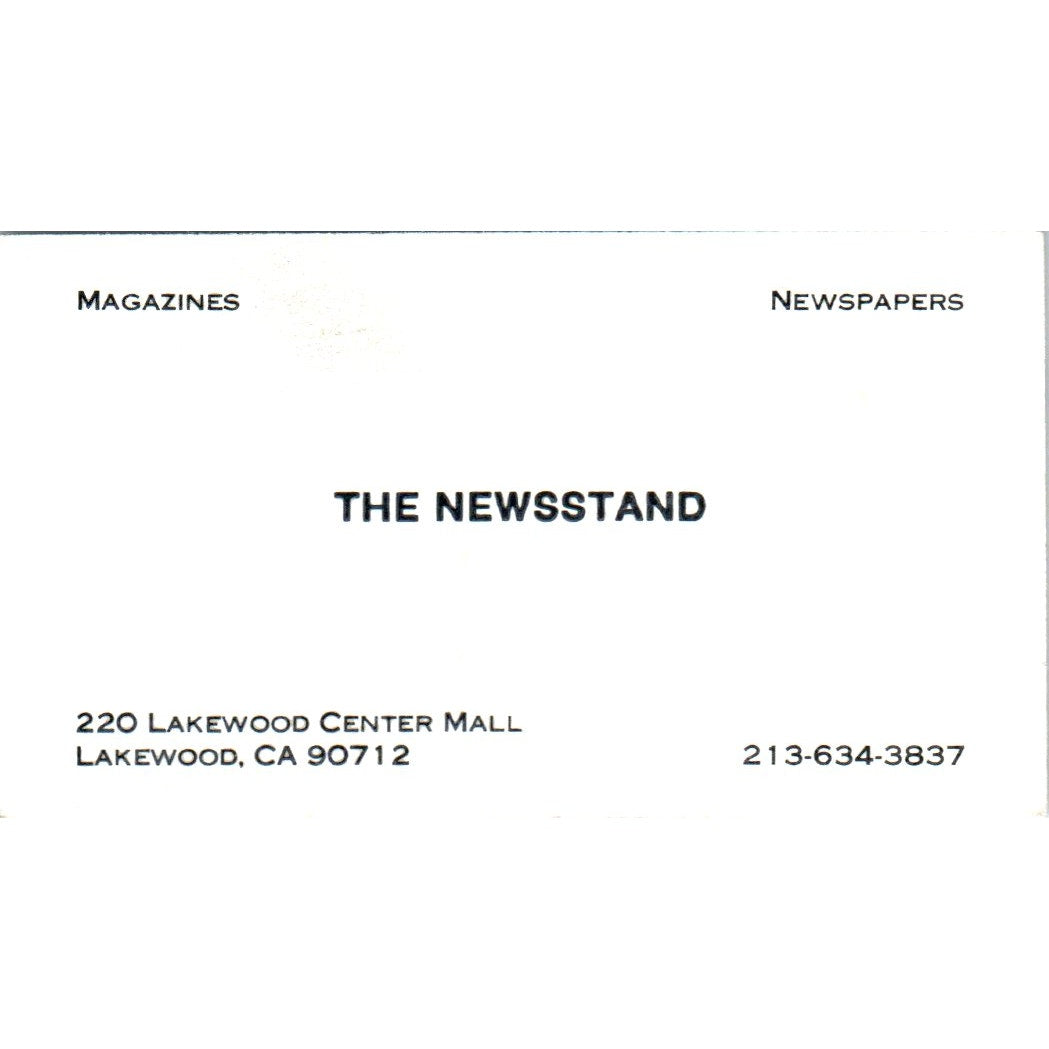 The Newsstand Lakewood Center Mall Lakewood CA Vintage Business Card SD8-B20