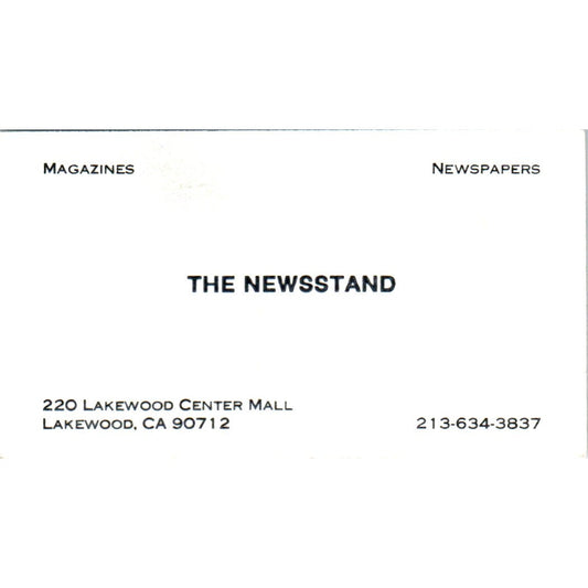 The Newsstand Lakewood Center Mall Lakewood CA Vintage Business Card SD8-B20