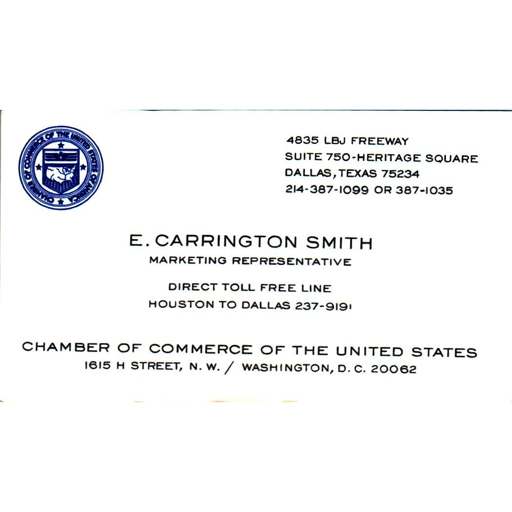 E. Carrington Smith Marketing Rep Dallas TX Vintage Business Card SE3-B9