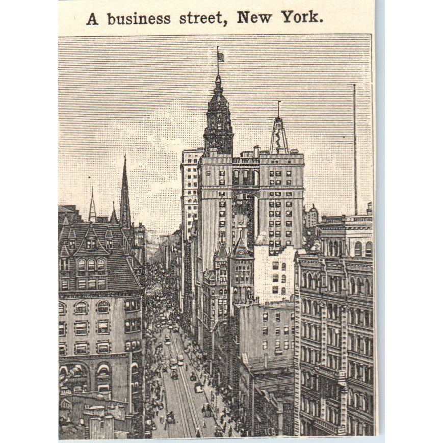 A Business Street in New York 1901 Engraving AF2-T8