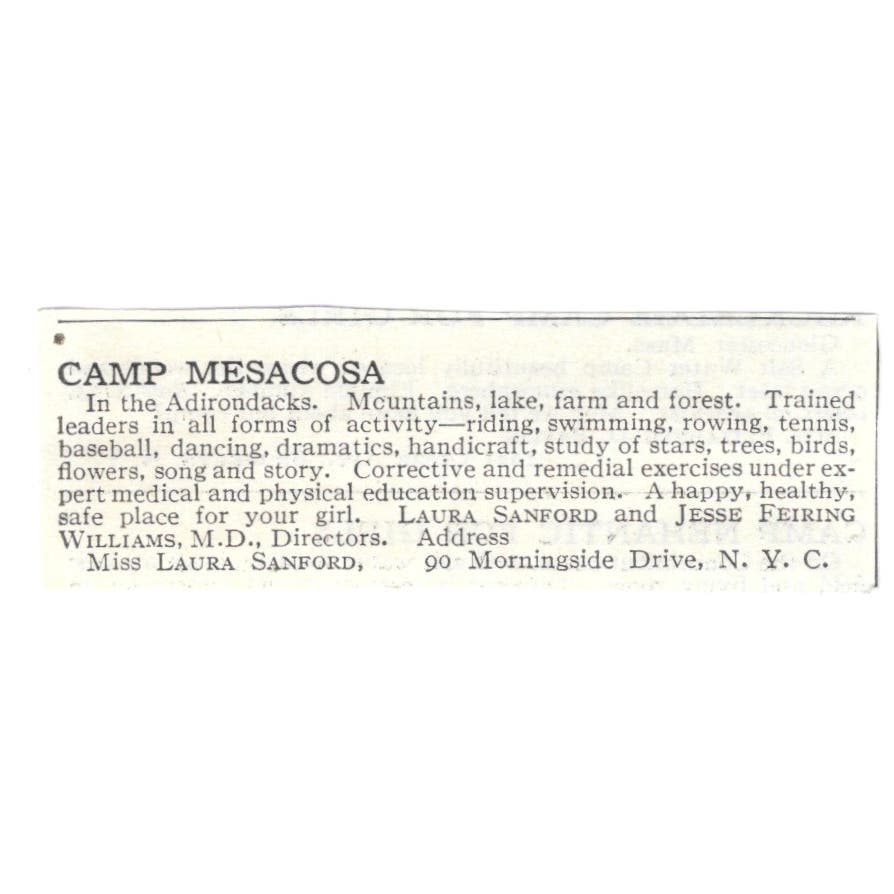 Camp Mesacosa Laura Sanford Jesse Feiring Williams NY 1918 Advertisement AE5-SA9