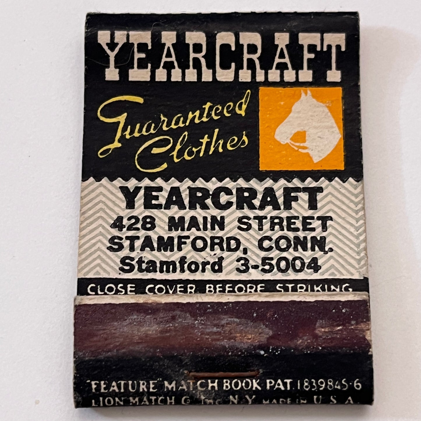 Yearcraft Guaranteed Clothes Stamford CT Vintage Matchbook Cover TB6-MB1-7