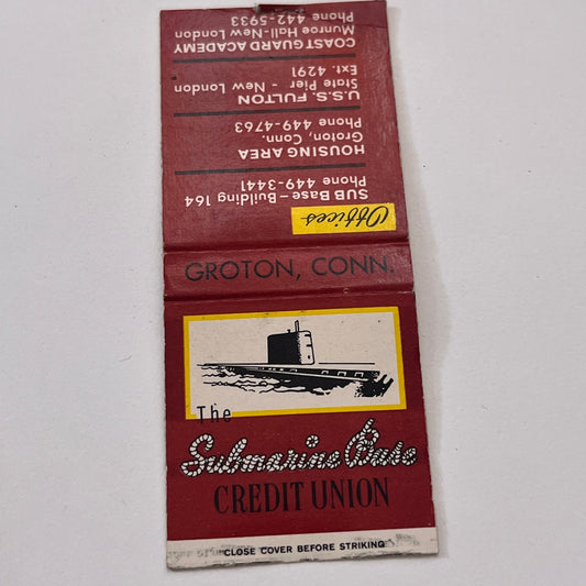 The Submarine Base Credit Union Groton CT Vintage Matchbook Cover TB8-MB-9