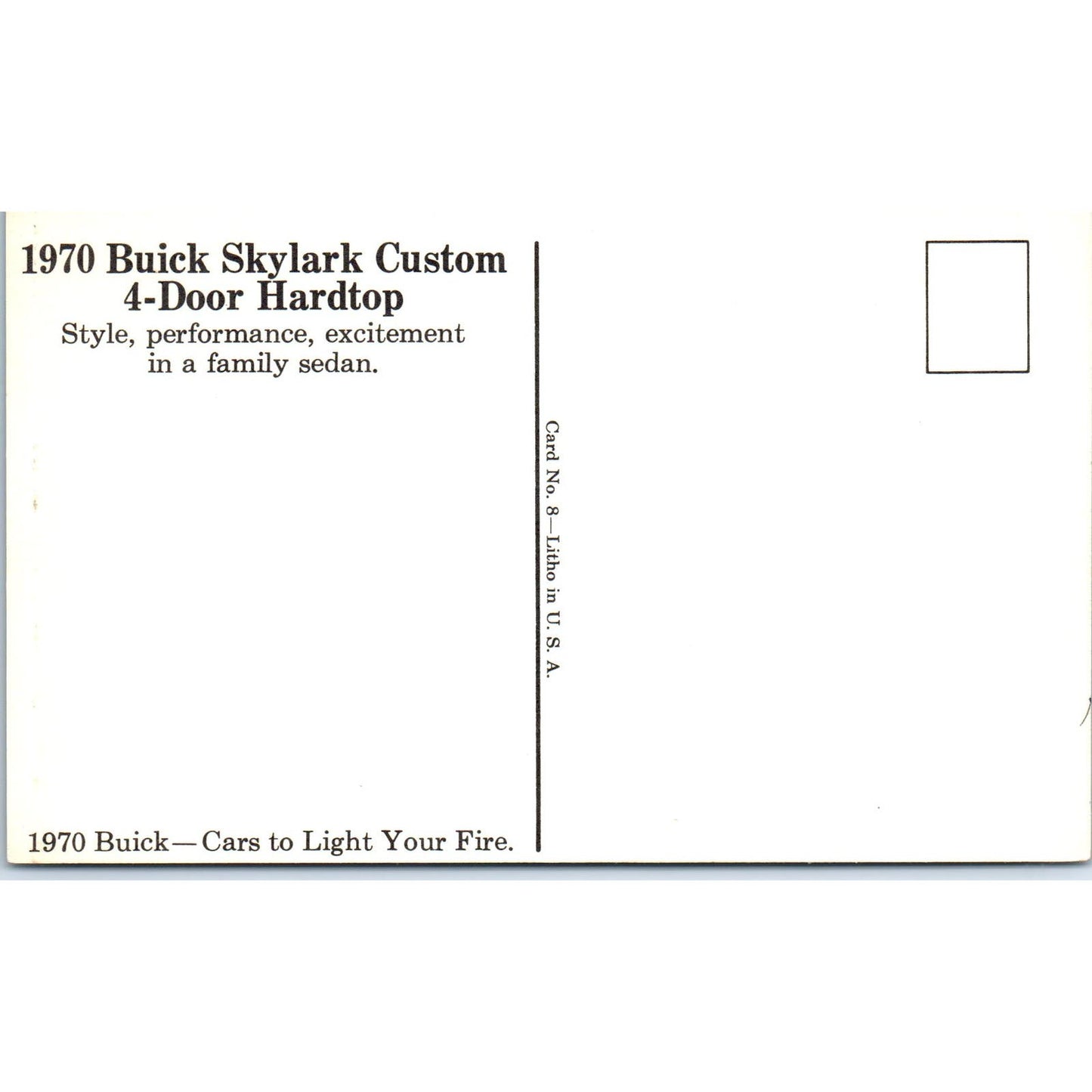 1970 Buick Skylark Custom 4-Door Hardtop Sedan Vintage Postcard PC11