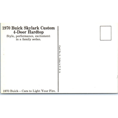 1970 Buick Skylark Custom 4-Door Hardtop Sedan Vintage Postcard PC11