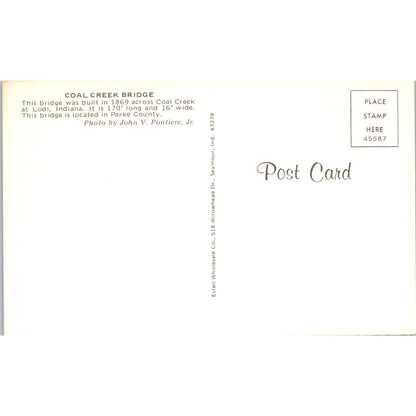 Coal Creek Bridge Parke County Lodi IN Vintage Covered Bridge Postcard PC16