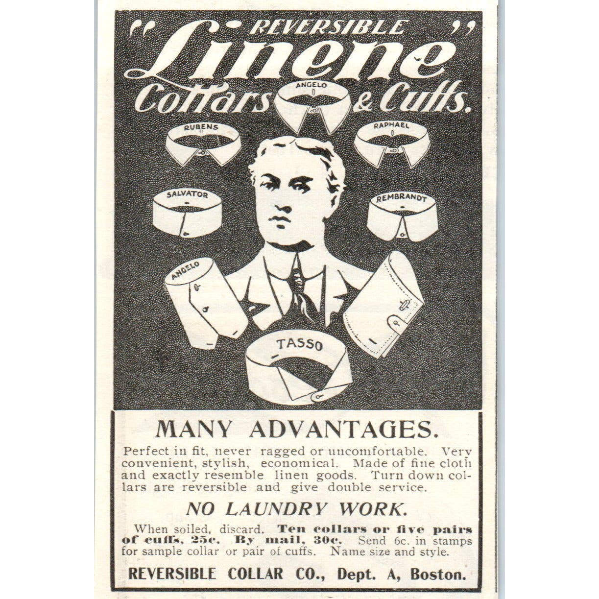 Linene Reversible Collar Co Boston c1905 Original Magazine Advertisement AE7-A2