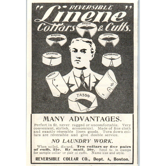 Linene Reversible Collar Co Boston c1905 Original Magazine Advertisement AE7-A2