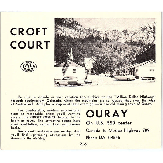 Croft Court Motel Ouray CO 1958 Ad AG1-H6