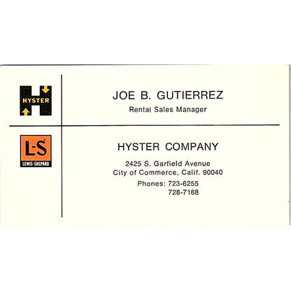 Hyster Sales Company Joe B. Gutierrez City of Commerce CA Business Card SB4-B4