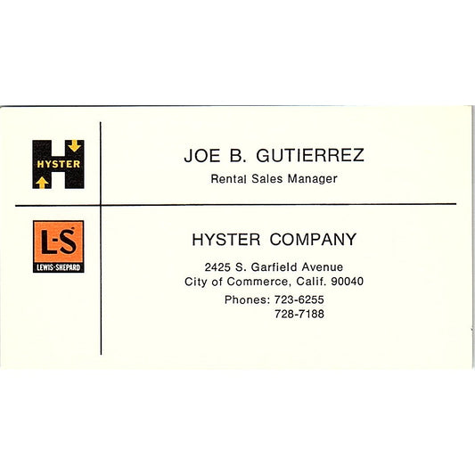 Hyster Sales Company Joe B. Gutierrez City of Commerce CA Business Card SB4-B4