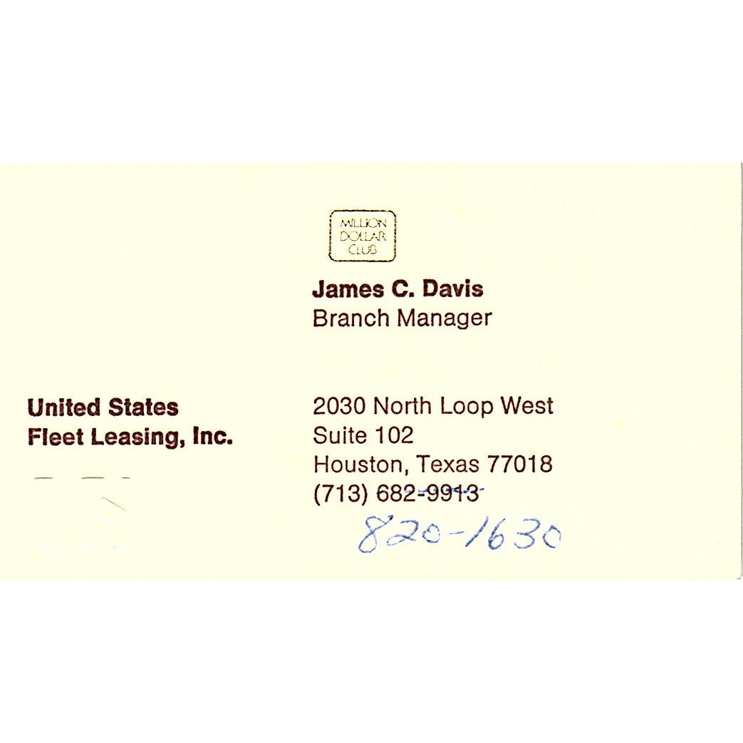 James C Davis United State Fleet Leasing Houston Vintage Business Card SC9-B13