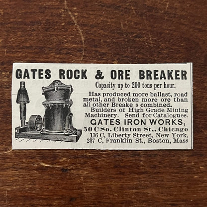 Gates Iron Works Rock & Ore Breaker Boston MA Original Advertisement AD8-P29