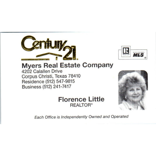 Florence Little Myers Real Estate Century 21 Texas Business Card SD8-B19