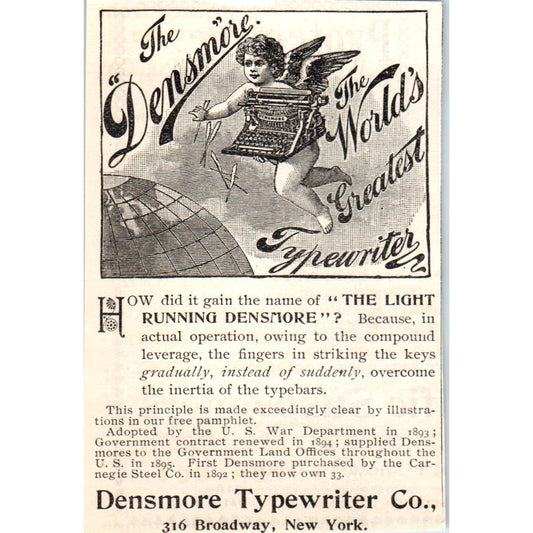 Densmore Typewriter Co New York c1905 Original Magazine Advertisement AE7-A3