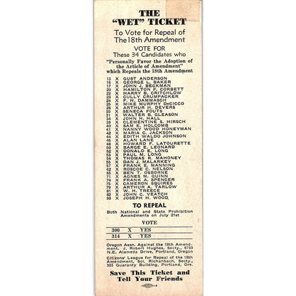 1933 The Wet Ticket - Voting Guide to Repeal 18th Amendment Prohibition AF3-10
