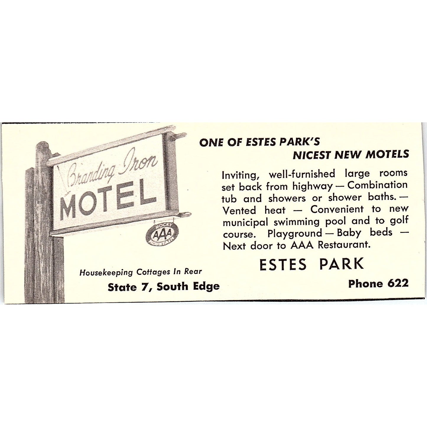 Branding Iron Motel Estes Park CO 1958 Ad AG1-M4