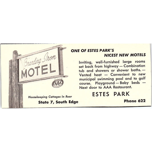 Branding Iron Motel Estes Park CO 1958 Ad AG1-M4
