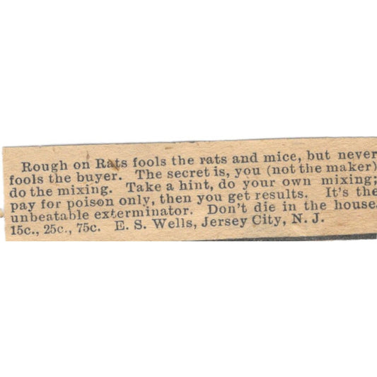 E.S. Wells Rats and Rodent Pest Control Jersey City NJ 1910 Magazine Ad AF1-SS8