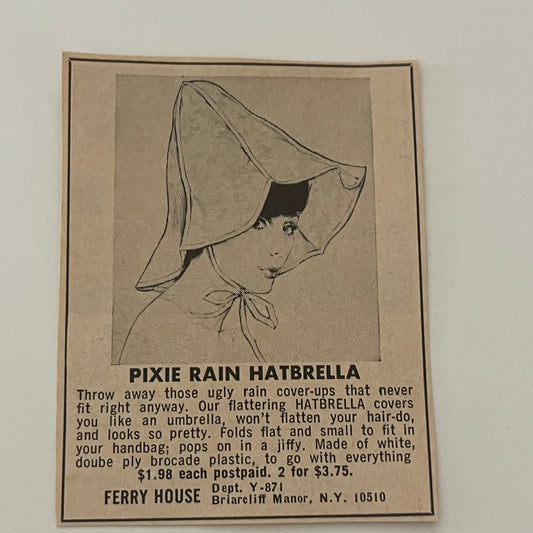 Ferry House Pixie Rain Hatbrella Briarcliff Manor NY 1971 Magazine Ad SAG4-S15