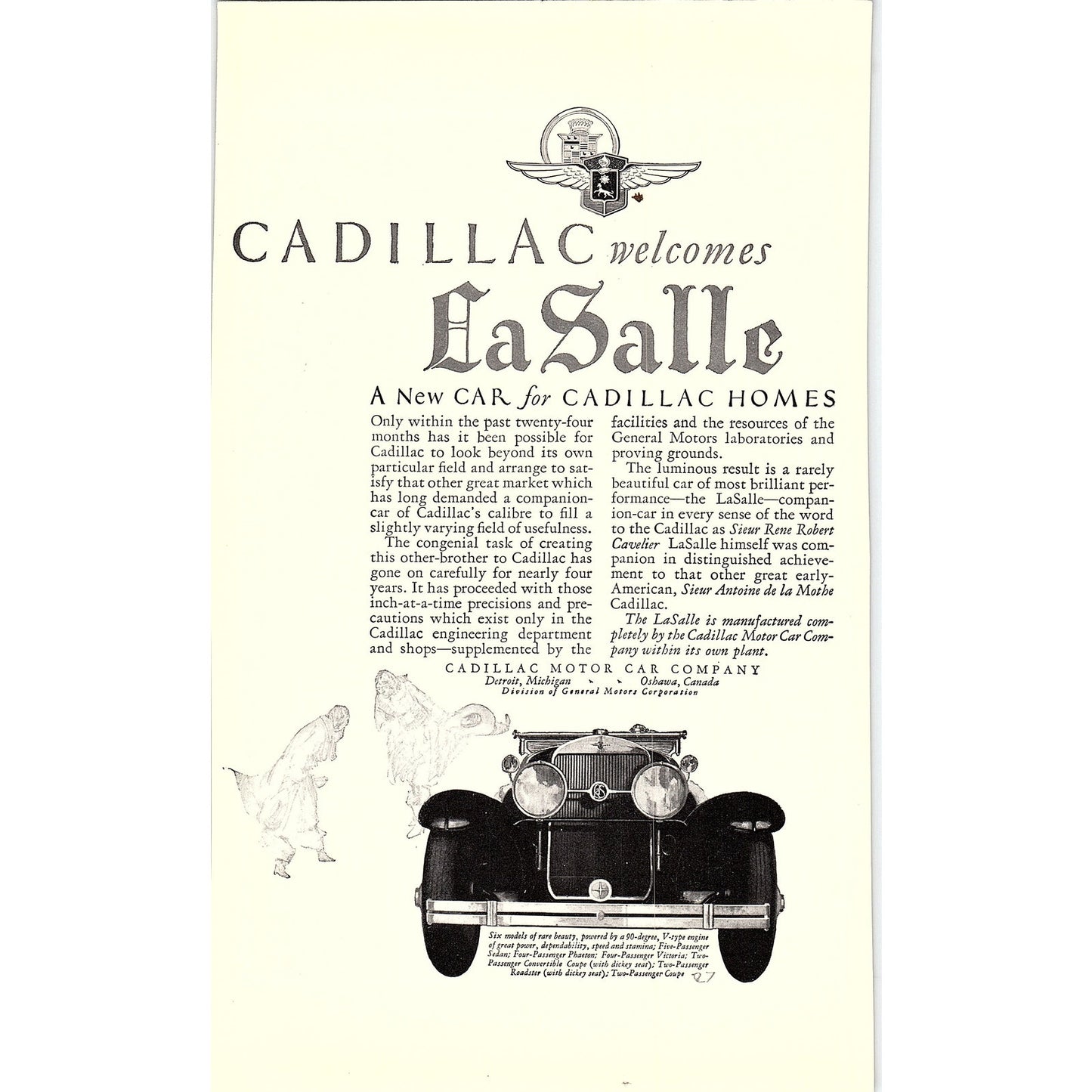 Cadillac LaSalle Two-Passenger Roadster 6x10" 1920s Original Ad D26