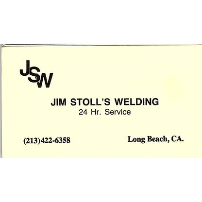 Jim Stoll's Welding JSW Long Beach CA Vintage Business Card SE5-B2