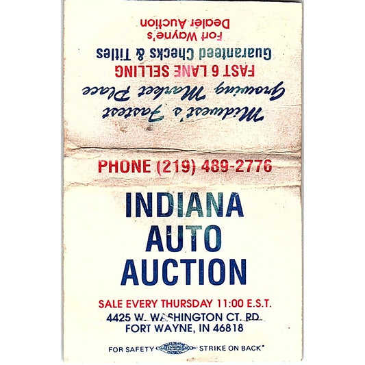 Indiana Auto Auction Fort Wayne Vintage Matchbook TB6-MB2-12