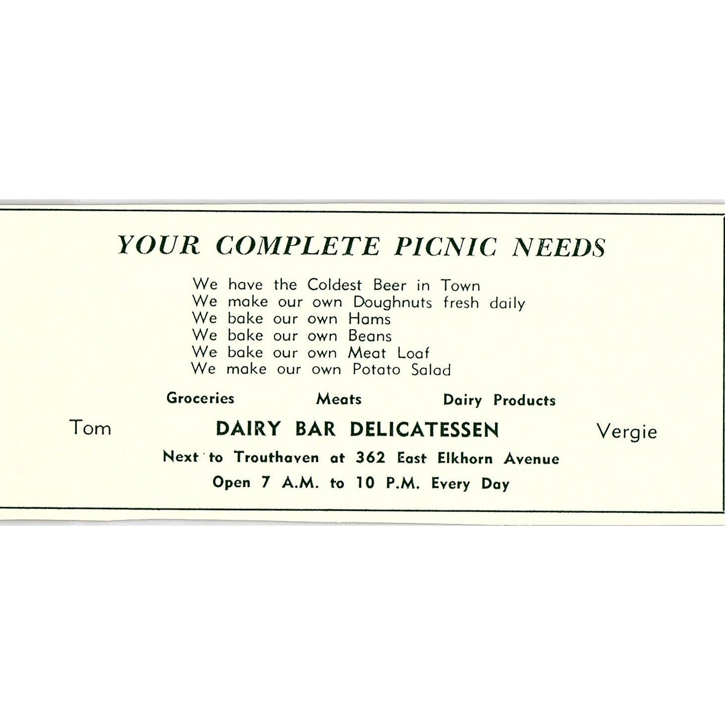 Howard's Restaurant, Dairy Bar Delicatessen 1957 Estes Park CO Ad AG4-M1