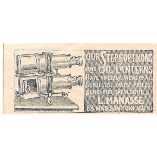 L. Manasse Stereopticons and Oil Lanterns Chicago IL 1894 Ad AB6-S7