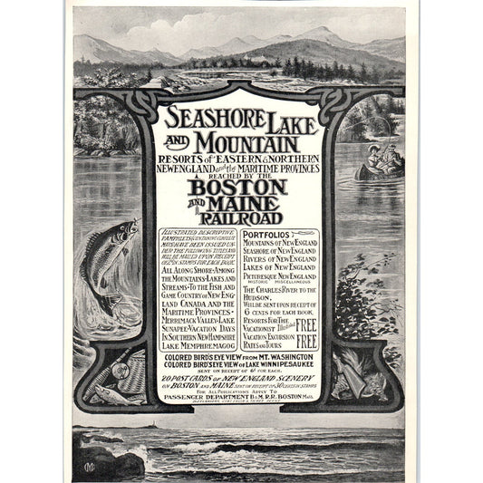 Boston & Maine Railroad Seashore Lake & Mountain Resorts c1905 Victorian Ad D12