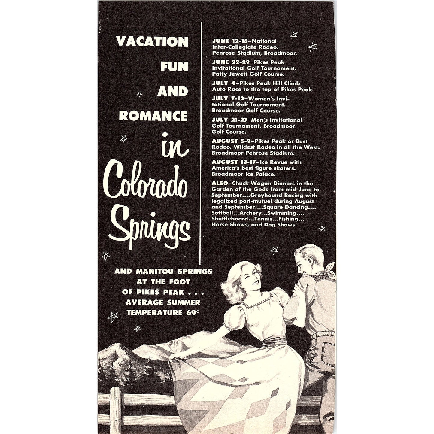 1958 Colorado Springs Summer Event Schedule CO 1958 Ad AG1-8