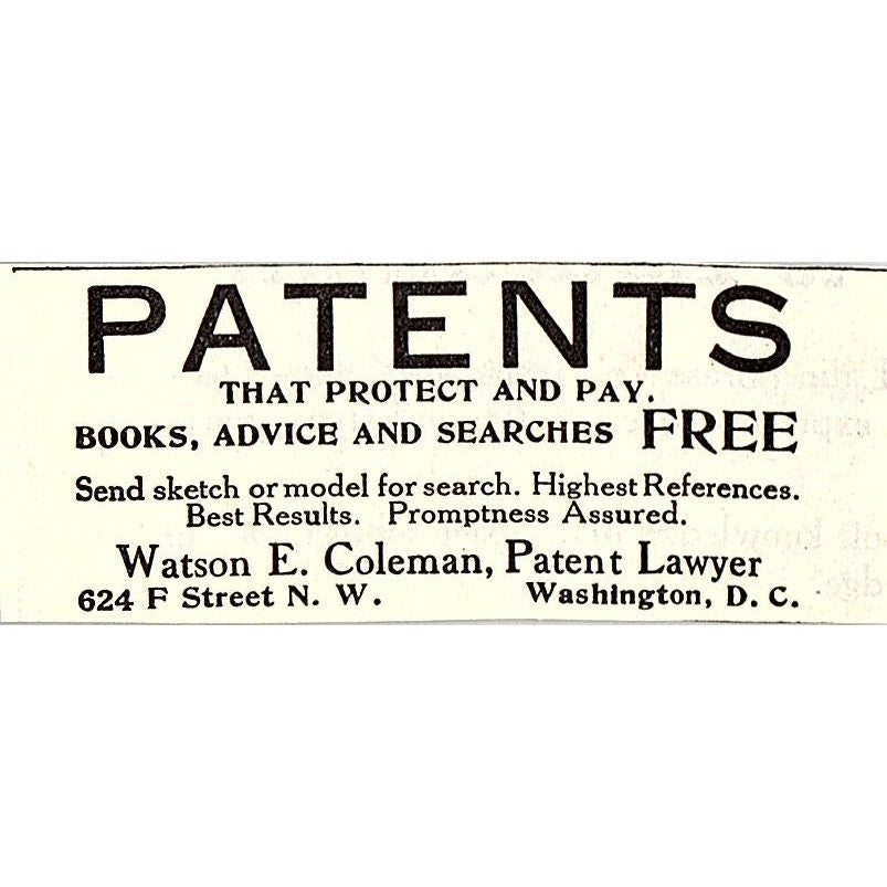 Watson E. Coleman Patent Lawyer Washington DC 1914 Original Ad AF3-Q4