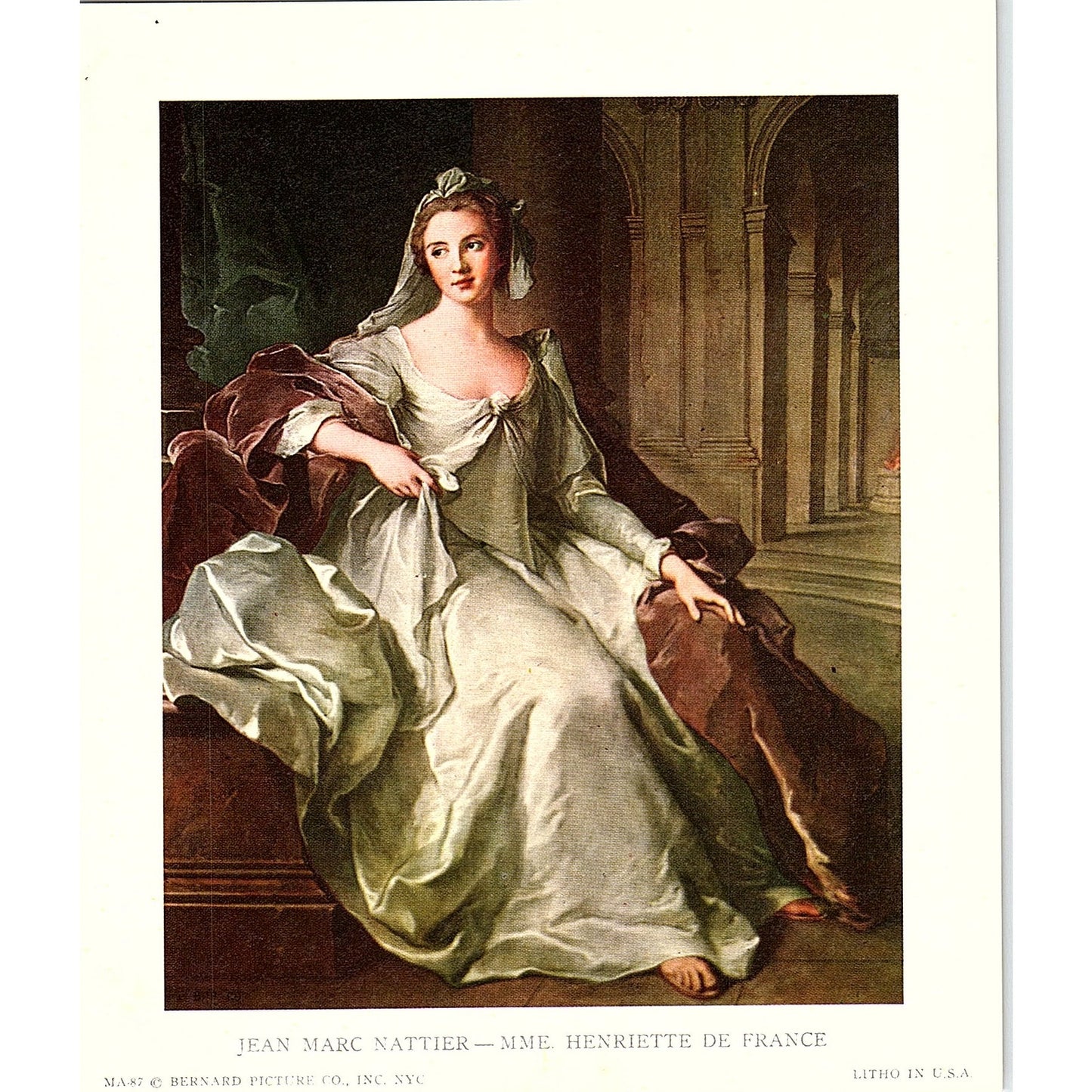 Jean Marc Nattier - MMe Henriette De France Vintage Lithograph Print 5x6 V19