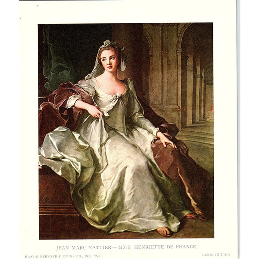 Jean Marc Nattier - MMe Henriette De France Vintage Lithograph Print 5x6 V19