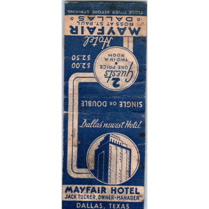Mayfair Hotel Dallas TX Jack Tucker Vintage Matchbook Cover SD4-Y7