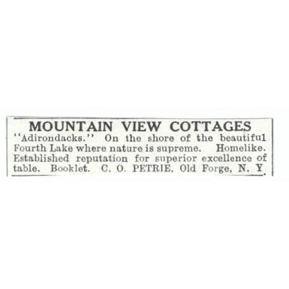 Mountain View Cottages Adirondacks Fourth Lake C.O. Petrie c1918 Ad AE5-SV5