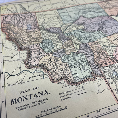 1899 Map of Montana 10x13 Original Tinted Map Engraving FL6-8