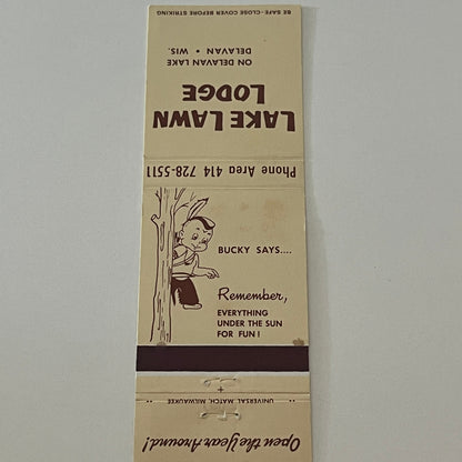 Lake Lawn Lodge on Delavan Lake Delavan WI Matchbook Cover MM5-9
