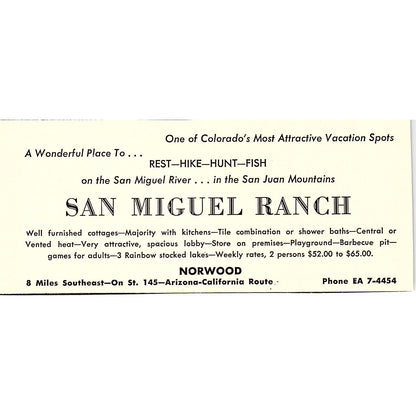 San Miguel Ranch Norwood CO 1958 Ad AG1-M1